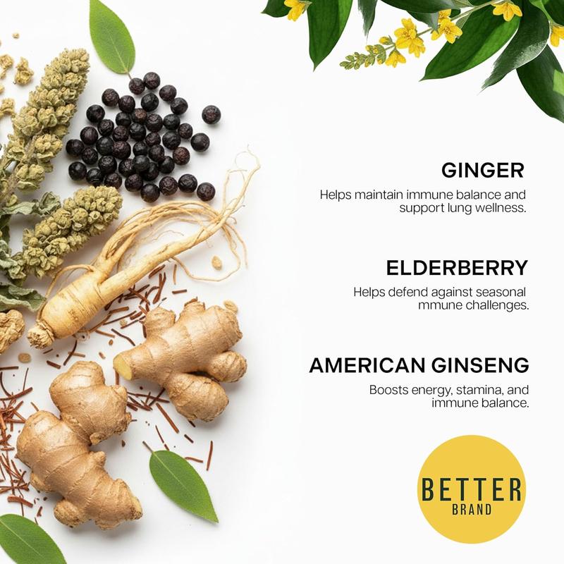 Betterbrand Herbal Lung Detox Tea Bags - Mullein Leaf, Ginseng, Elderberry, Ginger & Thyme for Lung Cleanse & Mucus Detox - 15 Tea Bags for Healthy Natural Respiratory Relief