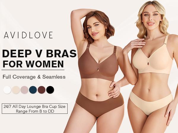 Avidlove Womens Wireless Jelly Bras Seamless Bra No Underwire Full Coverage Padded Bralette Comfortable Everyday Bras V-Neck Lace Elastic Fabric Fitted Bottom Breathable