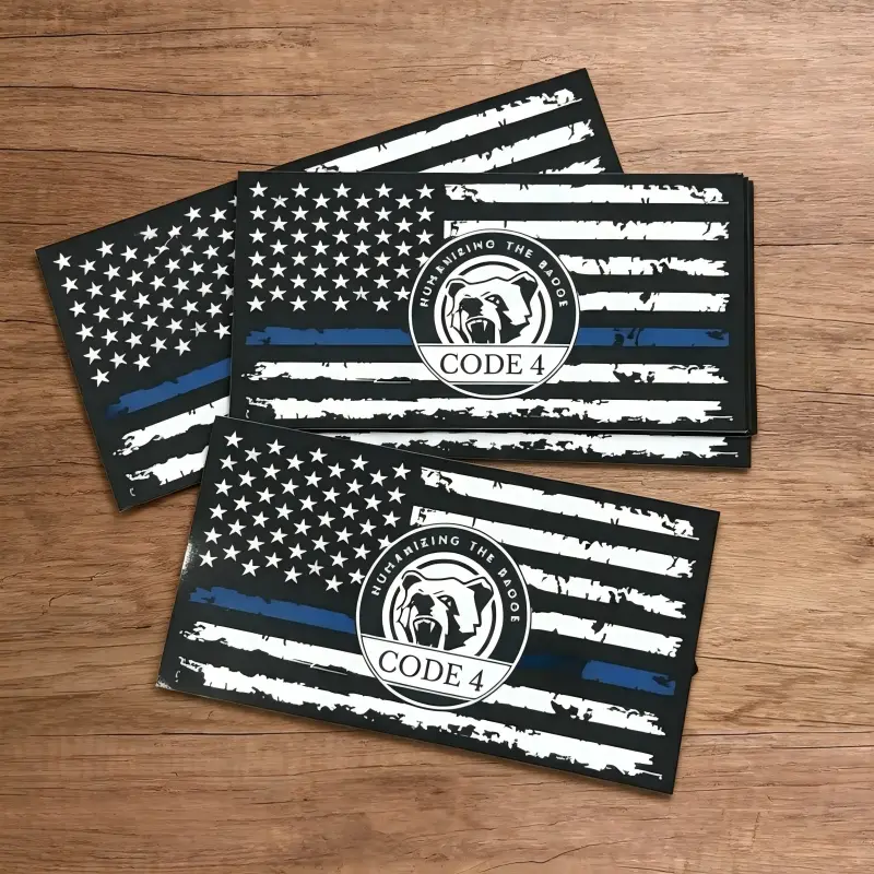 3pcs Sgto Sarabia Thin Blue Line Code 4 Decal Bundle – Waterproof Police Support Flag Stickers with Skull Decal & Free Red Card