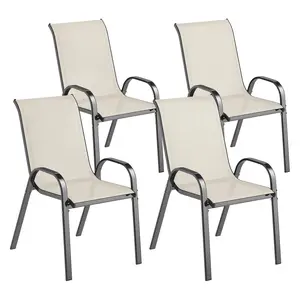 Outsunny Outdoor Dining Chairs Set of 4, Stackable Patio Dining Chairs, High Back Outdoor Patio Chairs with Breathable Mesh Seat, Metal Frame for Garden Lawn Backyard