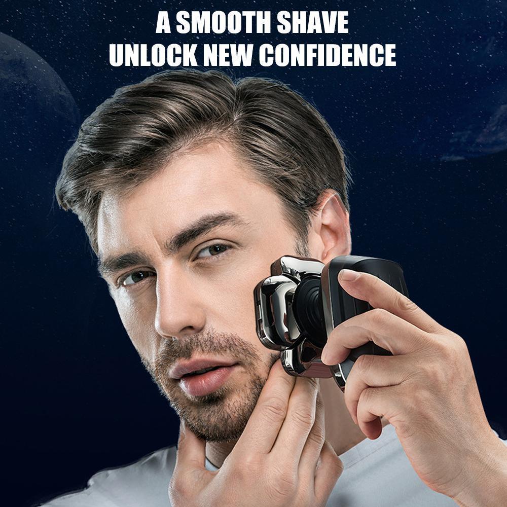 6-in-1 Electric Head Hair Shaver Mens Cordless Rechargeable Wet/Dry Skull & Bald Head Waterproof Razor with Rotary Blades, Clippers, Nose Trimmer, Brush, Massager Home&Travel Valentine Gift