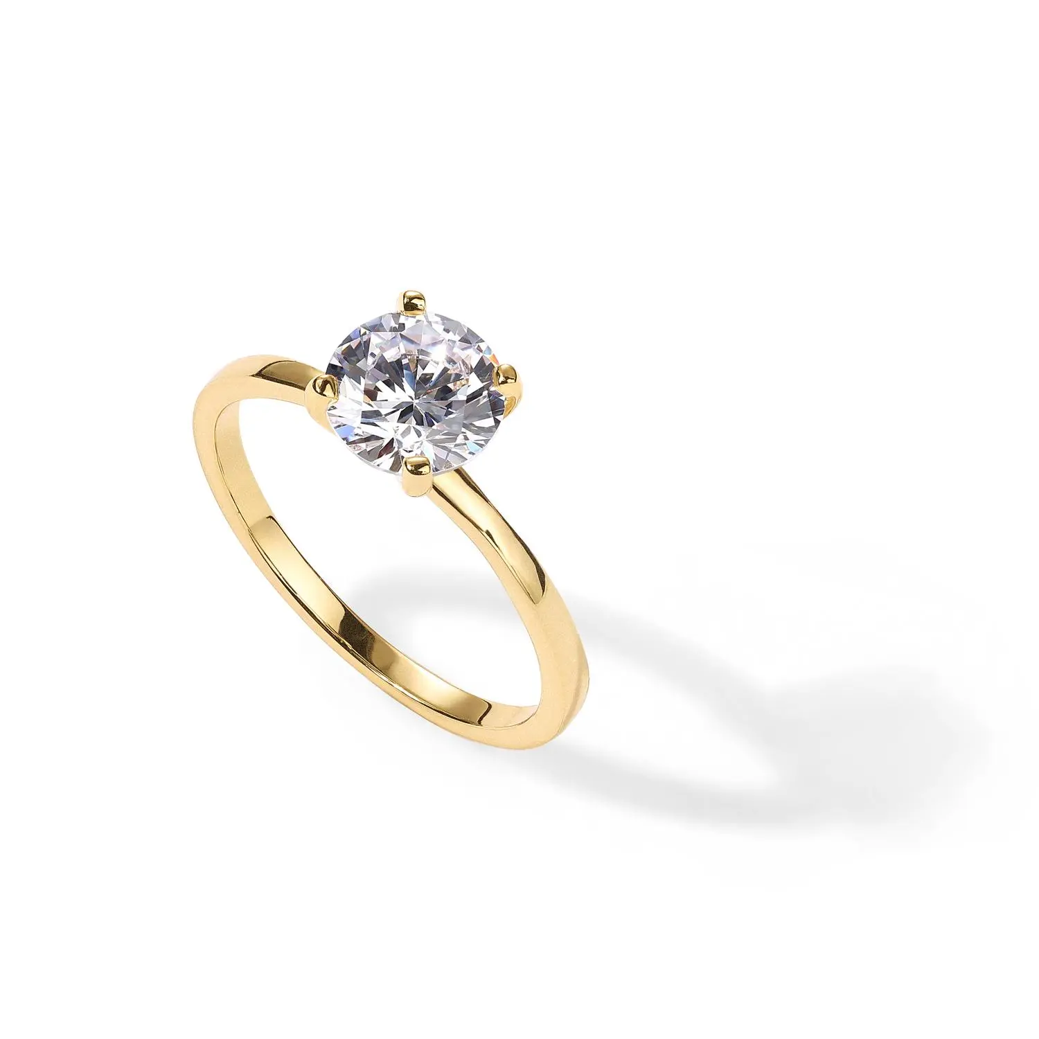 PAVOI 14K Gold Plated 1.5 CT Engagement Ring for Women - Round Cut Solitare Cubic Zirconia Wedding Band for Women - Promise Rings
