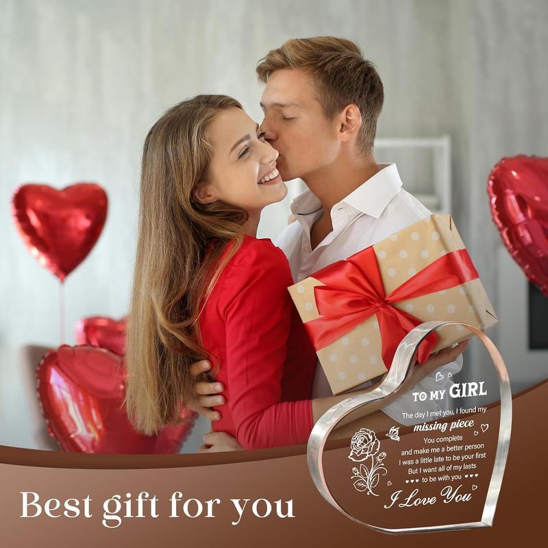Valentine's Day Gifts for Girlfriend, Girlfriend Valentine's Day Gift Ideas, To My Girl Heart Shaped Acrylic Block, I Love You Presents for Her, Valentines Day Birthday Present for Her GF Wife