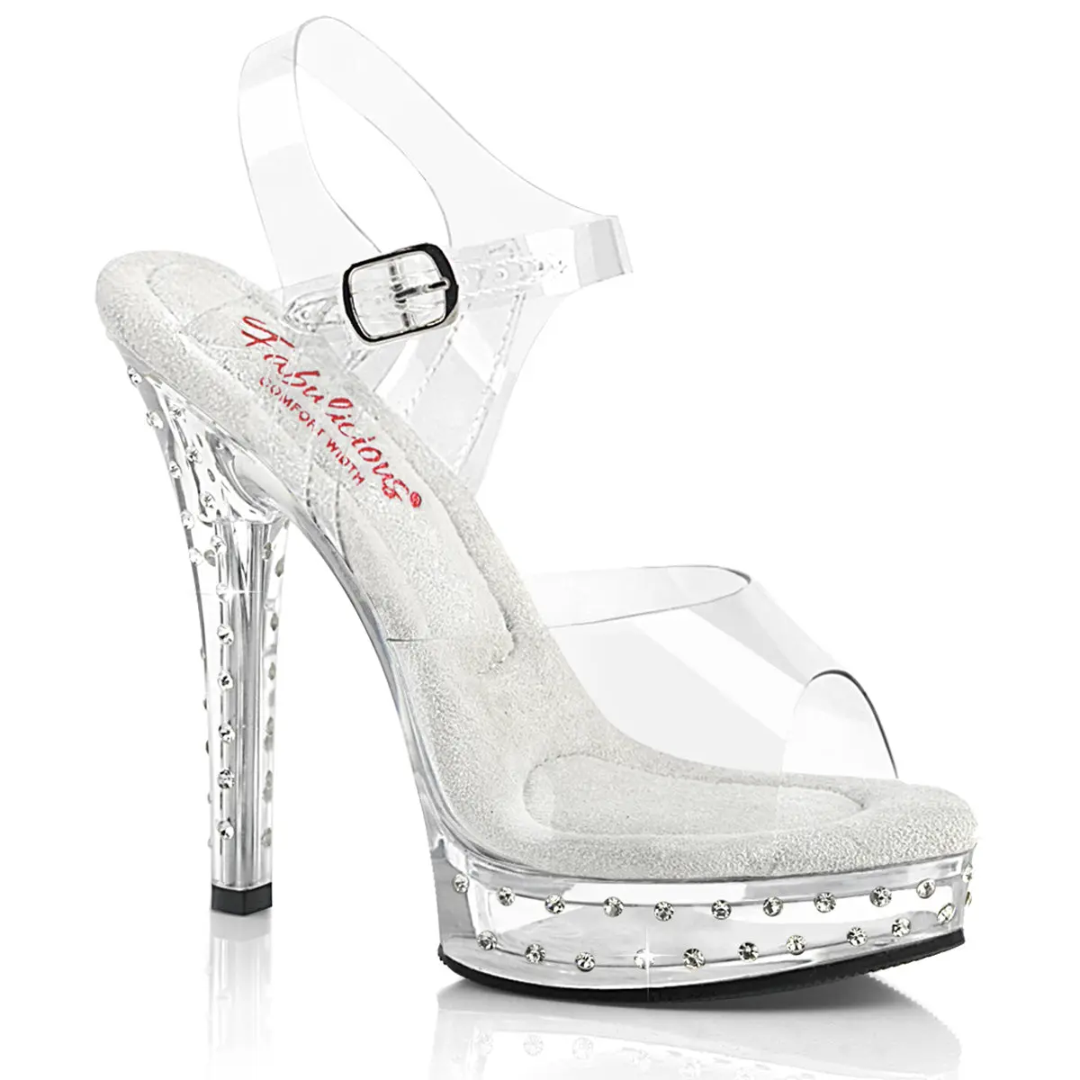 Women's Elegant High Heel Sandals - Open Toe Platform, Ankle Strap, Rhinestone Detail, 5-in Heel - Elegant Fashionable Sandals for Party Footwear, Weddings