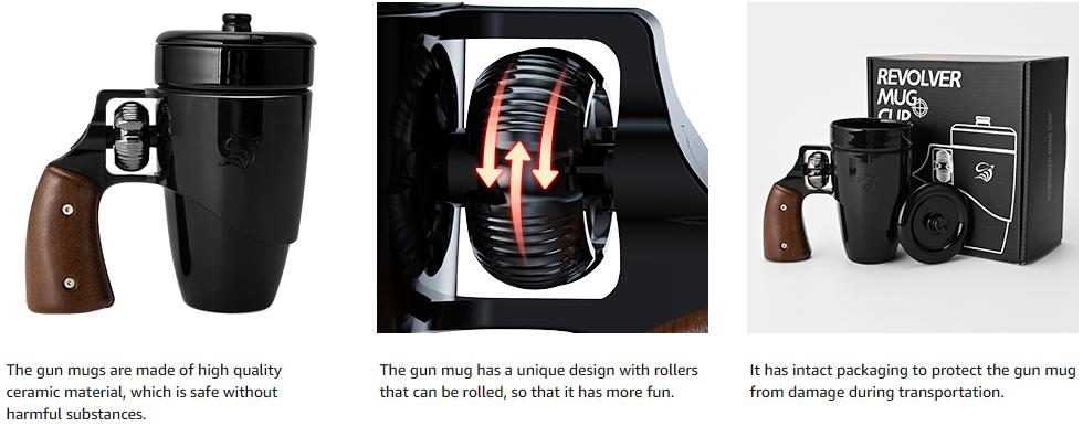 Pukomc Coffee Cup with Rotatable Wooden Handle 16 Ounces Ceramic Leak-Proof Scalding-Proof Reusable Drinkware Ergonomic Revolver Handle Design Heat Resistant Classic Style Mug Tumbler American Flag Design - Washable, Reuse