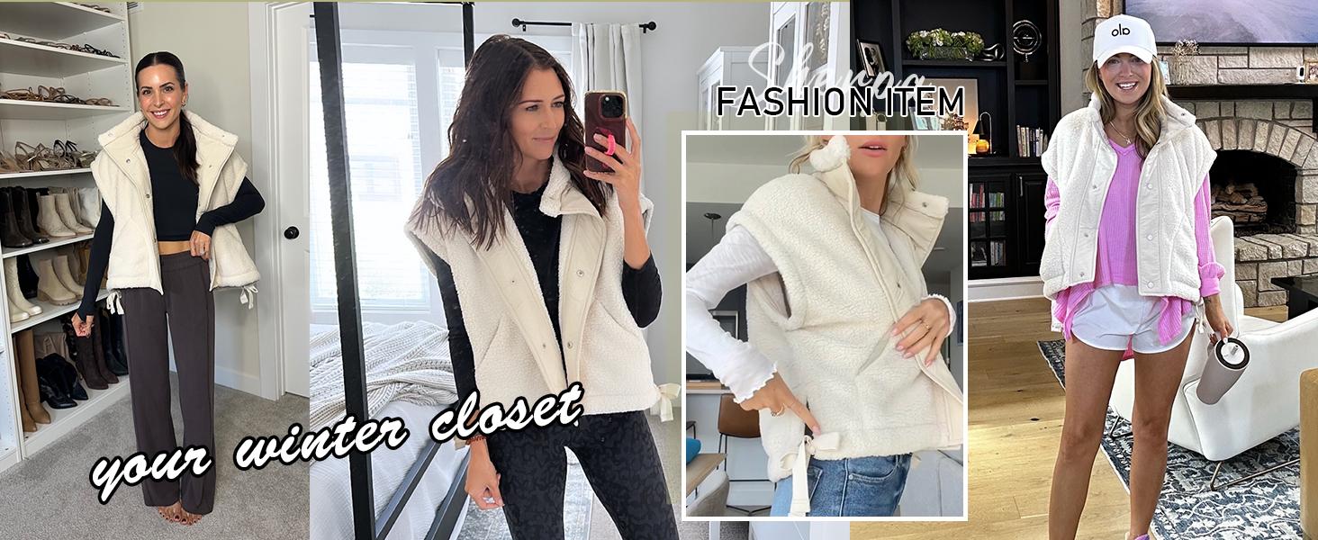 Oversized Sherpa Fleece Vest for Women Cozy Sleeveless Jacket Gilet with Pockets & Button Closure Casual Minimalist Winter Tops fleecevest oversizedfit Women'swear Basic Collared 2026 Spring Springfresh SpringStatements