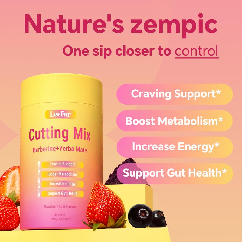 LeeFar Cutting Drink Mix – Berberine, Chromium, 5-HTP, Yerba Mate & Magnesium | Strawberry Açaí Flavor – 30 Servings