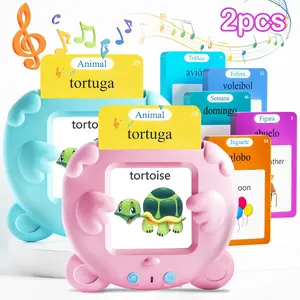 Spanish & English Talking Flash Cards for Toddlers, 510 Sight Words Bilingual Pink Educational Toys for Girls, Autism Sensory Speech Therapy Toys, Española Pocket Vocabulary Learning for Kids