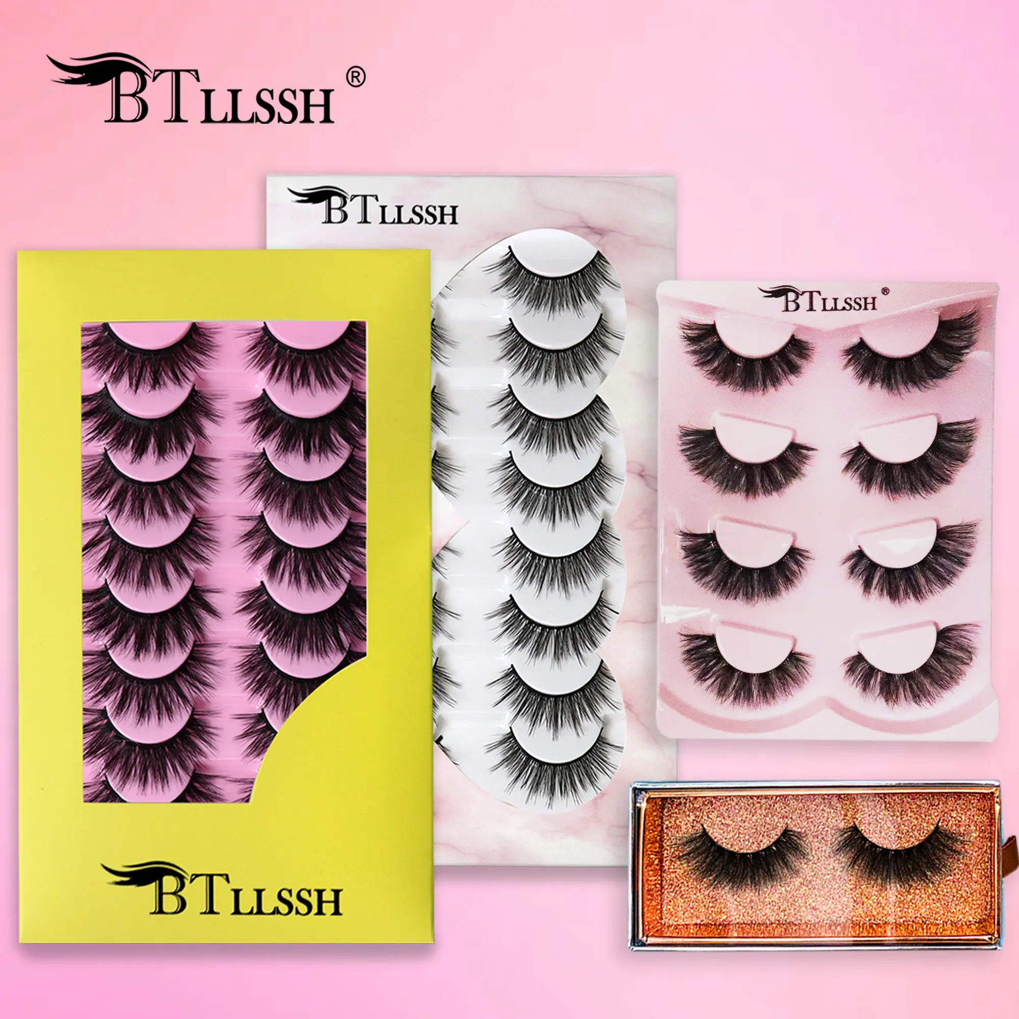 NO.7 False Eyelashes 4 styles 18mm Faux 3D Mink Lashes Natural Look Cat Eye Wispy Lashes Pack by BTLLSSH, 21 Pairs Cosmetic Makeup