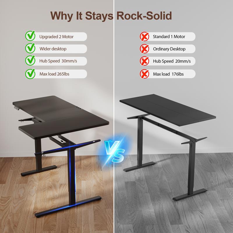 63 / 71 Inch Dual Motor Electric Adjustable Standing Desk, Computer Desk with USB-Ladeanschluss, Home Office Desk with Memory Controller,265 lbs Weight Capacity,Black/White/Rustin Brown/Oak