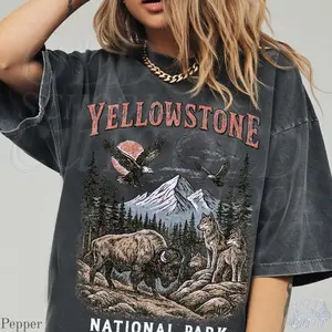 (Sale Off Up To 50%) Yellowstone National Park Vintage 90s Stlye T-Shirt, Wildlife Graphic Tee with Bison Wolves Eagles, 90s Hiking Nature Shirt, Comfort Colors