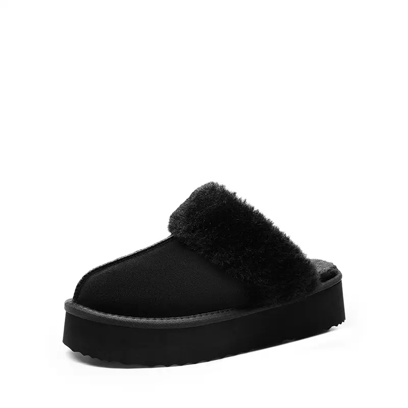 Dream Pairs Women's Slippers - Genuine Suede Casual Fur Slides, Soft Fluffy Footwear, Plush Faux Fur Lining, Cloud Cushion Footbed, EVA Sole, 4 cm Low Platform, Indoor/Outdoor Slippers for Women
