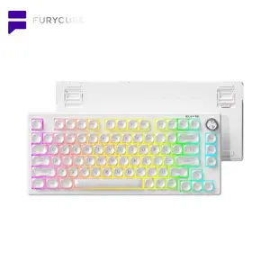 FURYCUBE IP75 70 Percent Keyboard,Gaming Keyboard with Media Knob,Gaming Room Supplie,RGB Backlit,80 Keys PBT Gradient Side-Printed USB-C Keyboard for PC Mac PS4 Xbox,White/grey,Silent Office Keyboard,Birthday Gifts for BF,Membrane Silent Keyboard