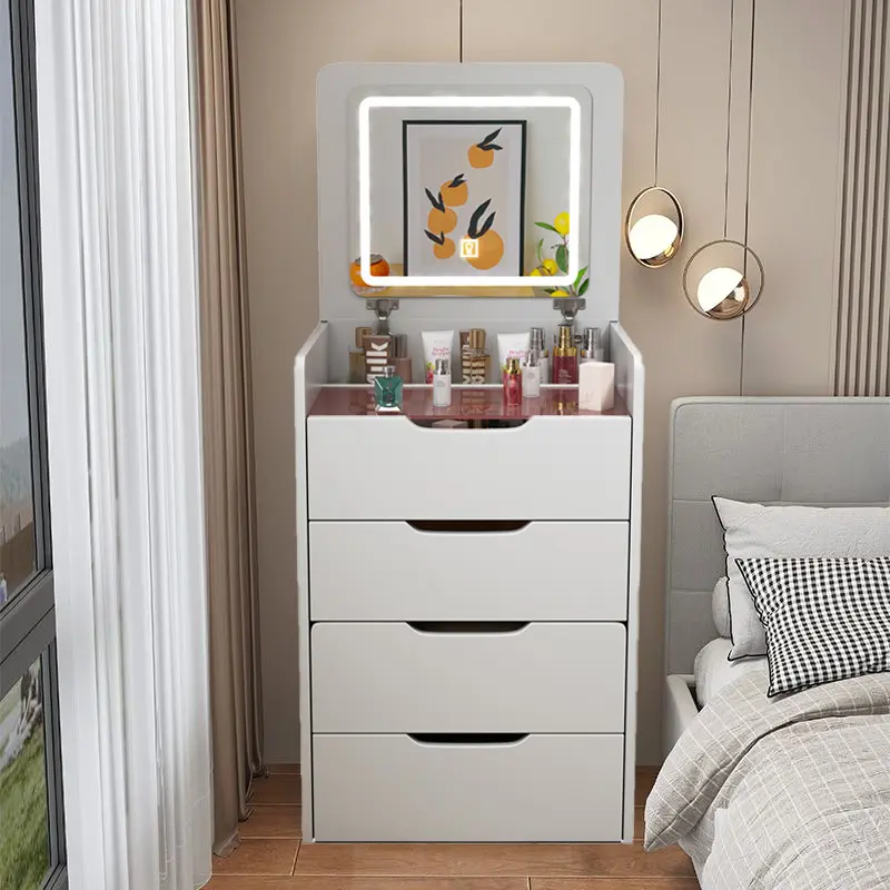 (60cm)3 in 1 Vanity Desk with Plip Top Mirror,Small Make Up Vanity Set with Visible Glass Desktop,Compact Makeup Vanity with 3 Drawers,Cushioned Tool,Dressing Table for Bedroom, Xmas Christmas Gift