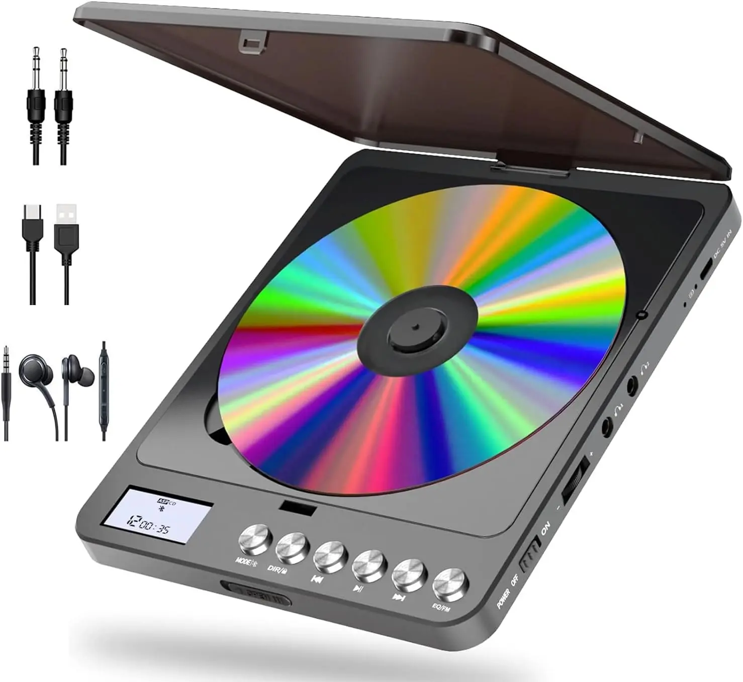 Portable CD Player with Bluetooth and FM Transmitter, 2000mAh ...