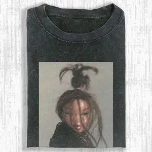 90s Messy Hair Fashion Baby Doll T-Shirt, Retro Disheveled Bun Icon Viral Internet Meme Tee, Iconic Unhinged Aesthetic Mood Shirt, Acid Wash Streetwear Top