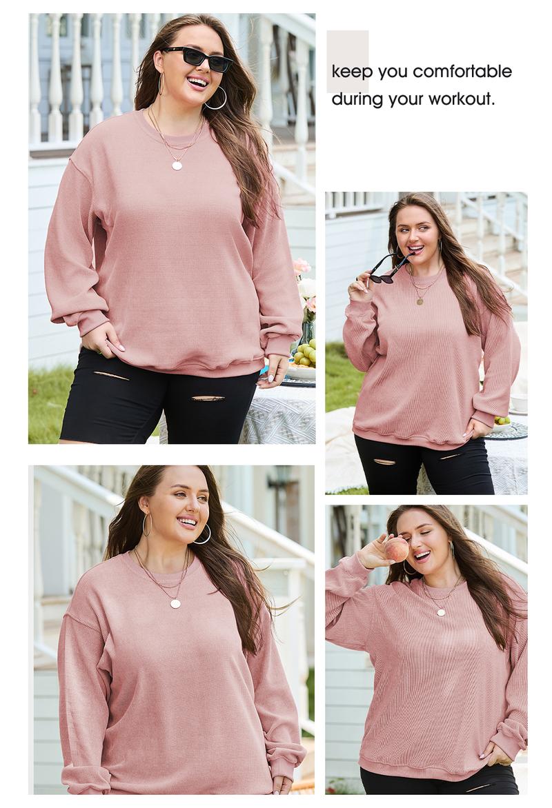 Aleumdr Women Plus Size Sweatshirts Oversized Basic Long Sleeve Crew Neck Casual Soft Pullover Tops Shirts(1X-5X) Womenswear Blouse  Hoodie Crewneck Minimalist