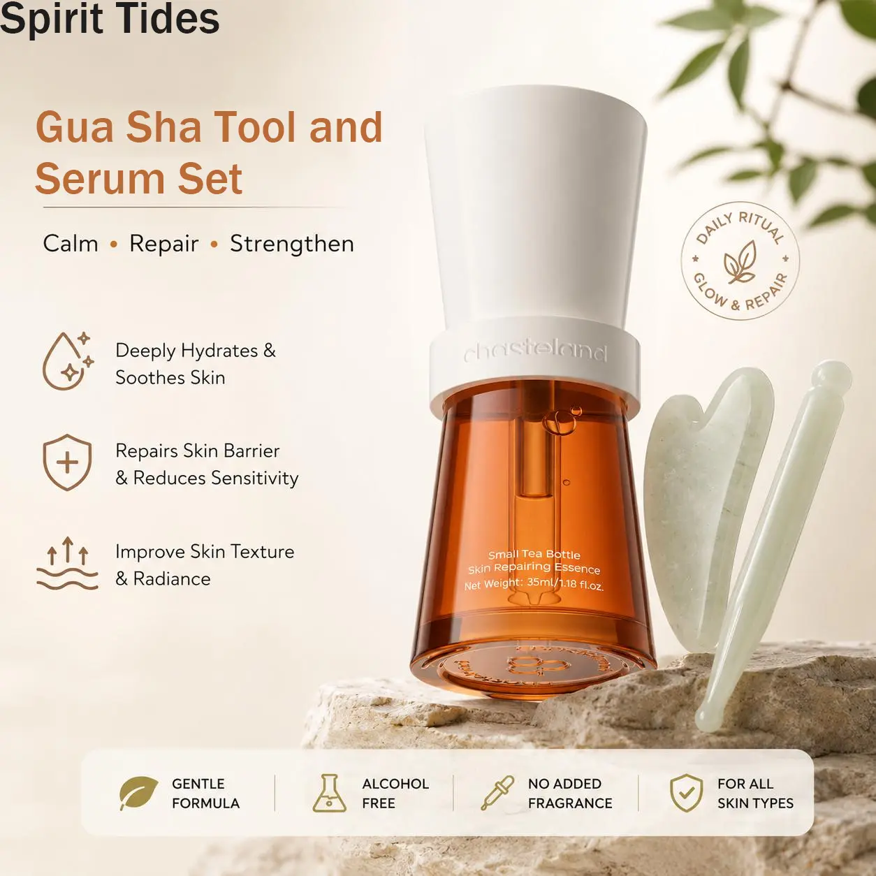 Chasteland Tea Polyphenol Brightening Essence: Firms the skin, repairs the barrier, and soothes; provides deep hydration while preventing dullness and signs of aging. A facial care essence suitable for both men and women. Brightening Essence Set.