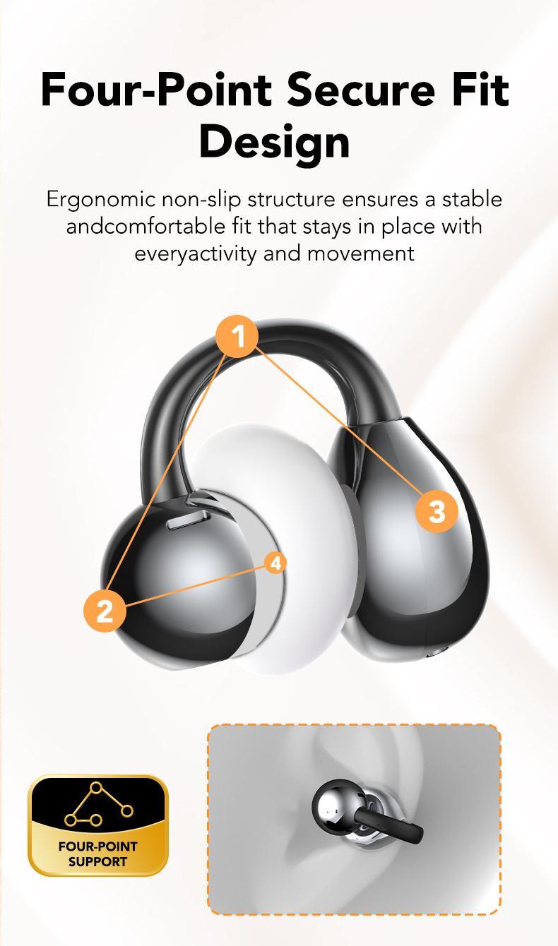 [Valentine's Day] Tukio 2026 M100 Clip-On Ear Headphones with Audio-Visual Touch Screen Wireless Audio Headphones for Music & Phone Calls Sport Waterproof & Sweatproof with Bluetooth 6.0 for Faster Stable Connection & Low Power Use