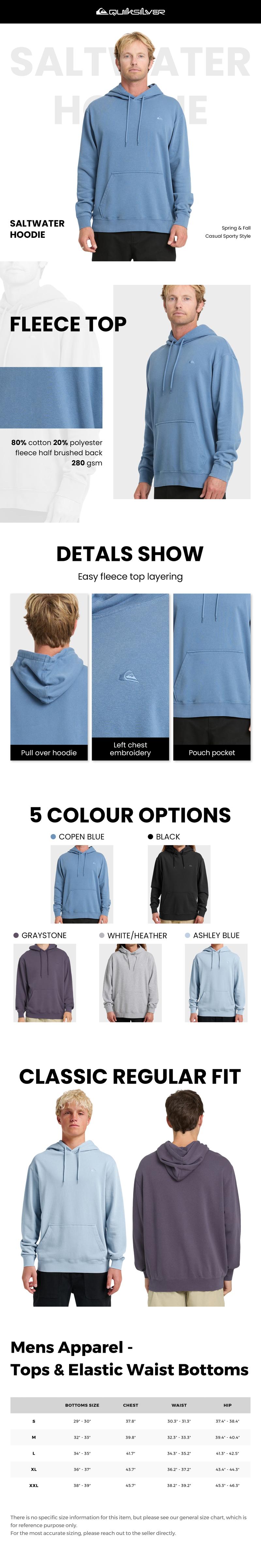 Quiksilver | Saltwater Hoodie | Unisex Brushed-Fleece Mineral-Wash Pullover | Spring/Fall Casual Sport Style | Top