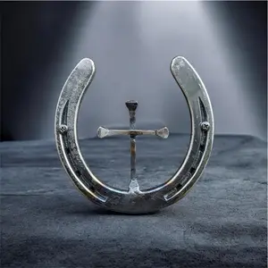 Handcrafted Steel Horseshoe Cross, Rustic Farmhouse Western Wall Decor