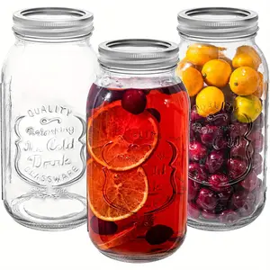 Wide Mouth Mason Jars 64 oz, 3 Pack Large Half Gallon Mason Jars with Airtight Lids and Bands, Clear Glass Canning Jars for Preserving, Pickling, Fermenting, Meal Prep & DIY Crafts