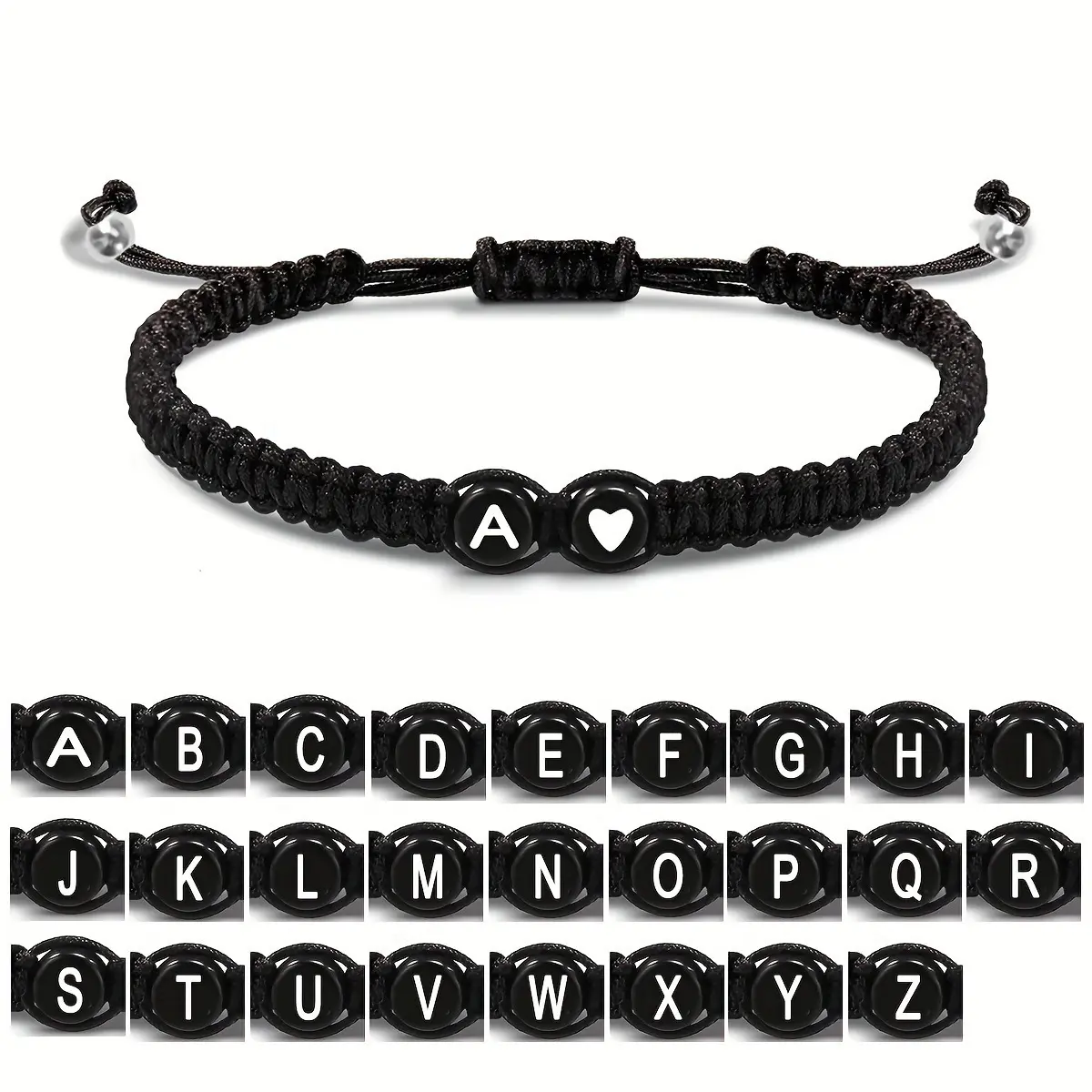 Heart Shaped Initial Bracelet, 26 Initial Charm Bracelet, Women Braided Bracelet, Heart Shaped Handmade Rope Adjustable Bracelet, Suitable for Mom Daughter Birthday Jewelry Gift Jewellery