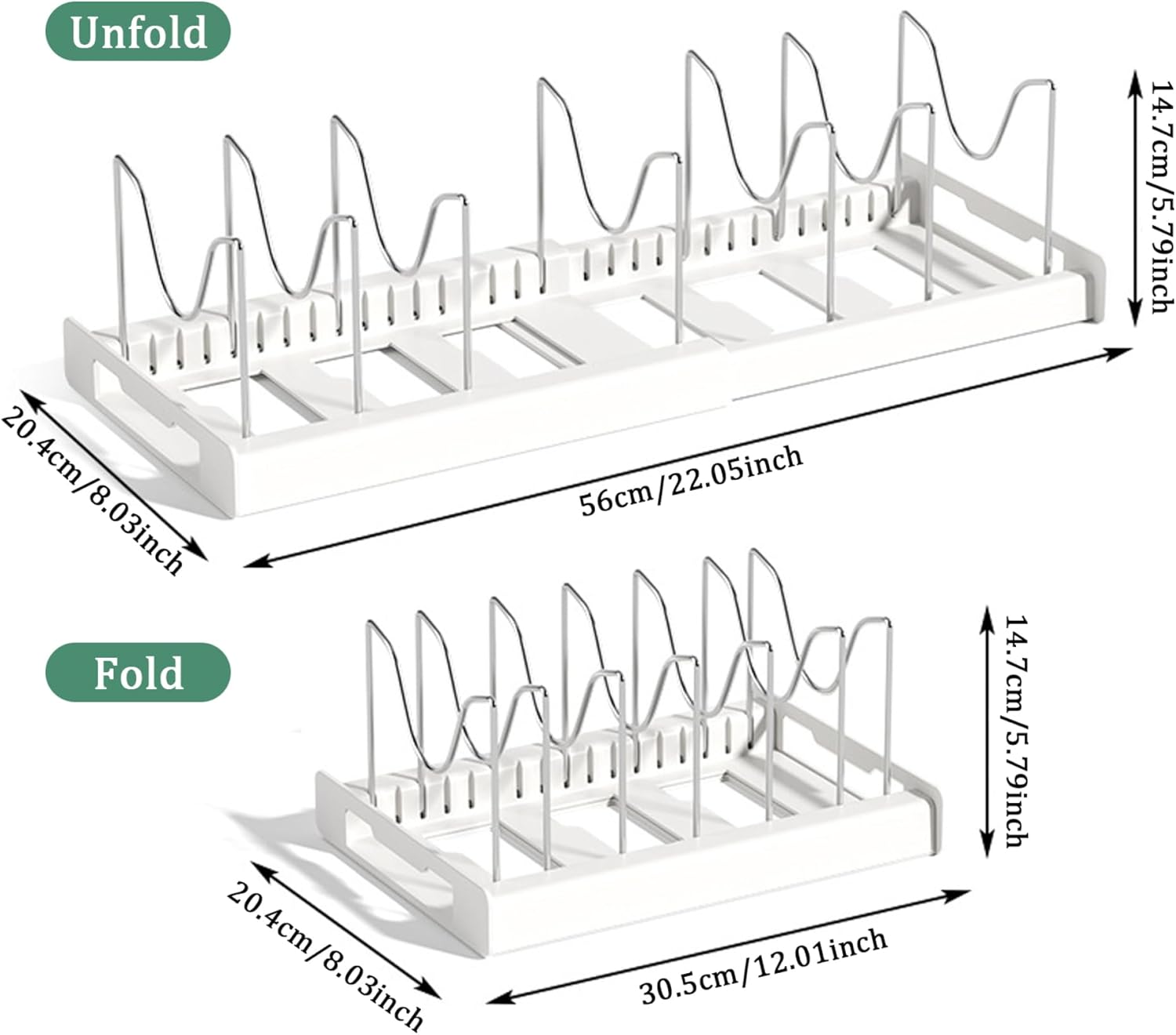 Pull Out Pots and Pans Organizer Under Cabinet, Expandable Sliding Lid Holder and Pan Rack for Kitchen, Slide Out Inside Cabinet for Pot Lid, Bakeware, Dishes, 7 Adjustable Dividers, 1 Pack White