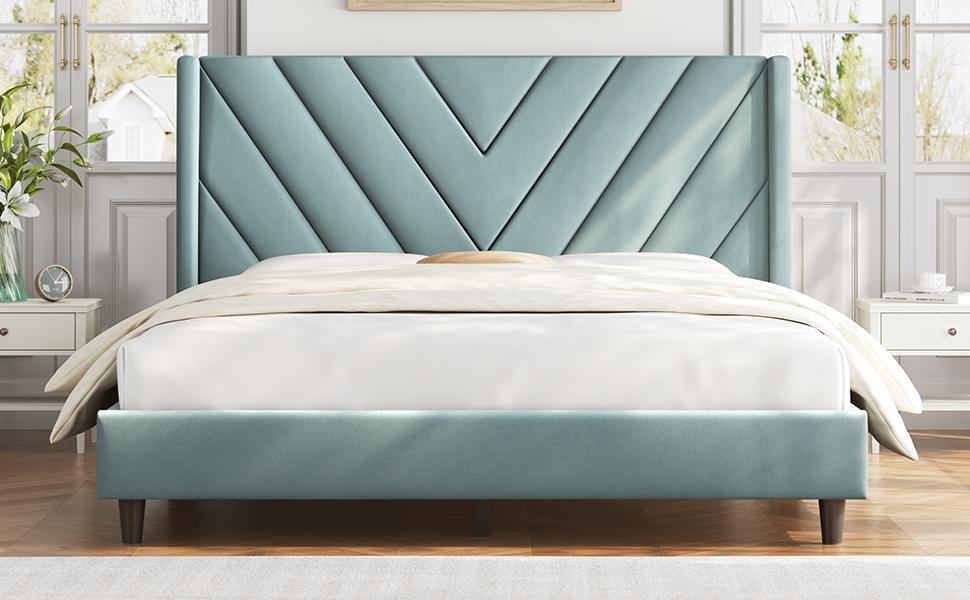 Yaheetech Upholstered Bed Frame Full/Queen with Wooden Slat Support, No Box Spring Needed, Durable Construction, Easy Assembly Diamond Tufted Headboard