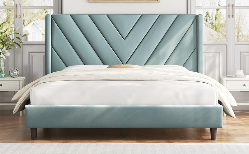 【Valentine Gift】Yaheetech Upholstered Bed Frame Full/Queen with Wooden Slat Support, No Box Spring Needed, Durable Construction, Easy Assembly Diamond Tufted Headboard