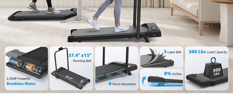 Walking Pad Treadmill with Incline - 8% Incline Walking Pad with Handle Bar - Foldable Under Desk Treadmill for Home with 300 Lbs Capacity - Jogging Machine with Quiet Brushless, App & Remote Walking Pad Treadmill with Incline - 8% Incline Walking Pad with Handle Bar - Foldable Under Desk Treadmill for Home with 300 Lbs Capacity - Jogging Machine with Quiet Brushless, App & Remote
