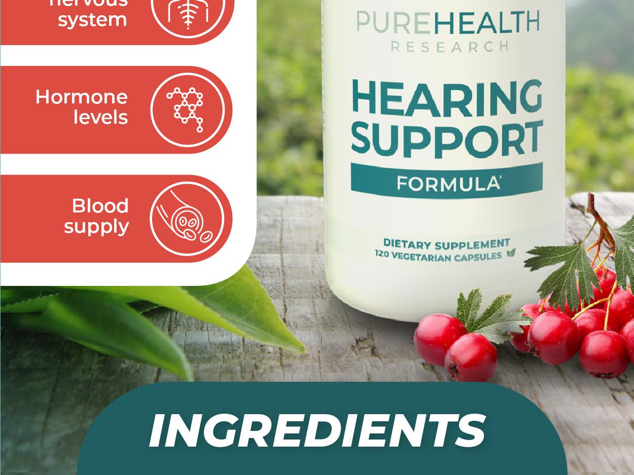 Hearing Support Formula by PUREHEALTH RESEARCH - Tinnitus Supplement with Flavonoids & Hearing Vitamins to Help Silence The Noise, Safely and Naturally - 120 Capsules Edible Dietary Healthcare