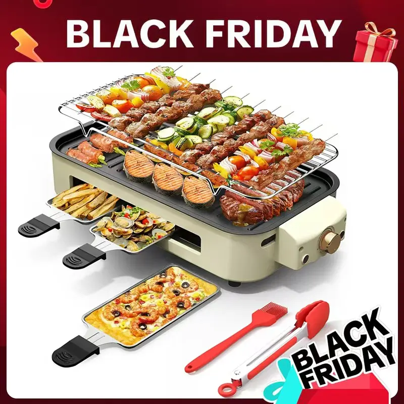 AORAN KITCHEN 1800W Indoor Electric Smokeless BBQ Grill - Nonstick Coating Stainless Steel Griddle, Multi-Function Kitchen Appliance for Home Korean BBQ Cooking, Nonstick Coating Griddle, Smokeless Grills, Stainless Steel Grilling tiktokshopbacktoschool