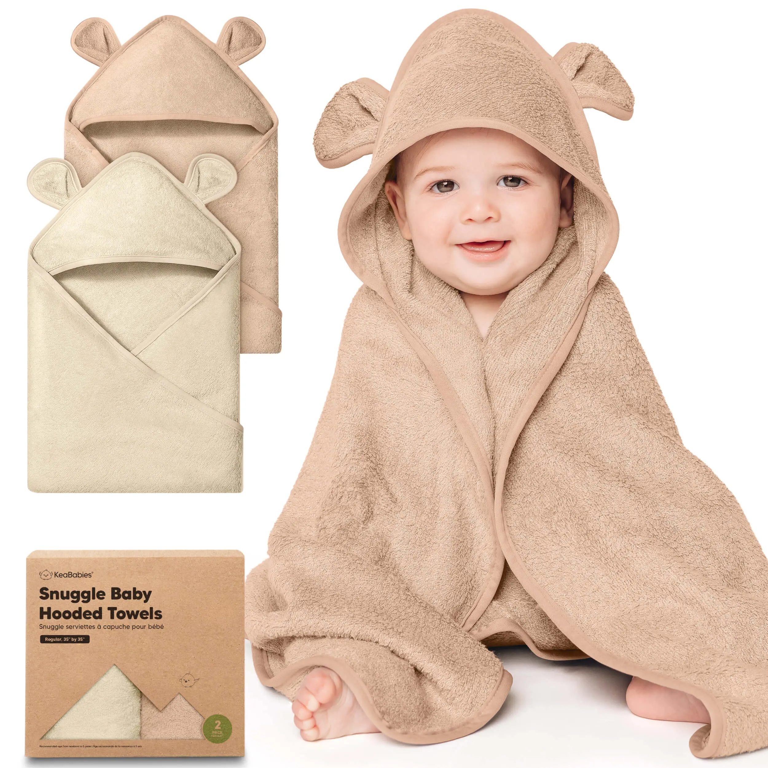 KeaBabies 2-Pack Hooded Baby Towels for Newborn - Soft & Absorbent Viscose from Bamboo Baby Bath Towels with Hood for Infant, Toddler, Kids, Boys Girls, Newborn Bath Essentials