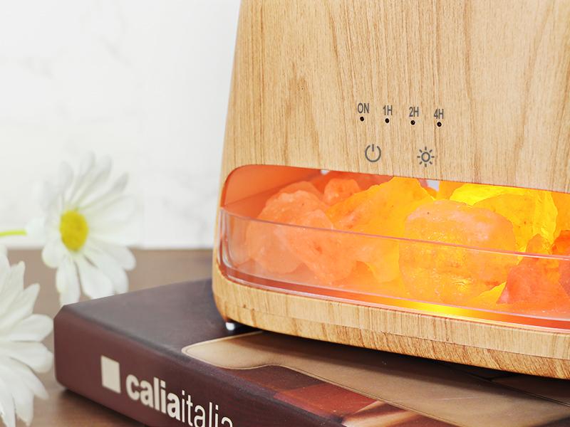 SALKING 2-in-1 Ultrasonic Essential Oil Diffuser & Himalayan Salt Lamp, Aromatherapy Diffuser Cool Mist Humidifier with Auto Off Function, 100% Pure Himalayan Pink Salt Rock, 150ml (Wooden Grain)