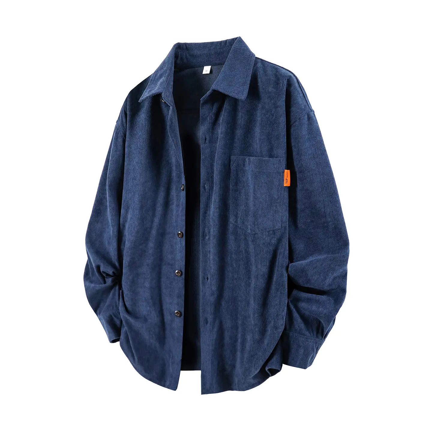 Men's Vintage Thick Basic Long-Sleeve Corduroy Button-Front Shirt - Classic Collar, 1 Chest Pocket with Side Accent Tag, Drop Fitted Retro Basics Shirt for Fall-Winter Casual Solo Wear or Layering (Menswear), Long Sleeves, Vintage Shirts