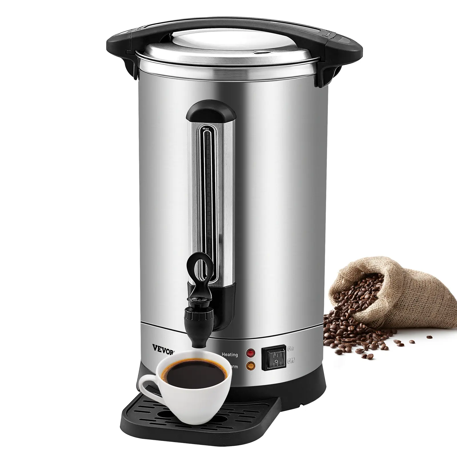 【Summerfinds】VEVOR Commercial Coffee Urn 65 Cups Stainless Steel Large Coffee Dispenser1500W 110V Electric Coffee Maker Urn For Quick BrewingHot Water Urn with Detachable Power Cord for Easy CleaningSilver