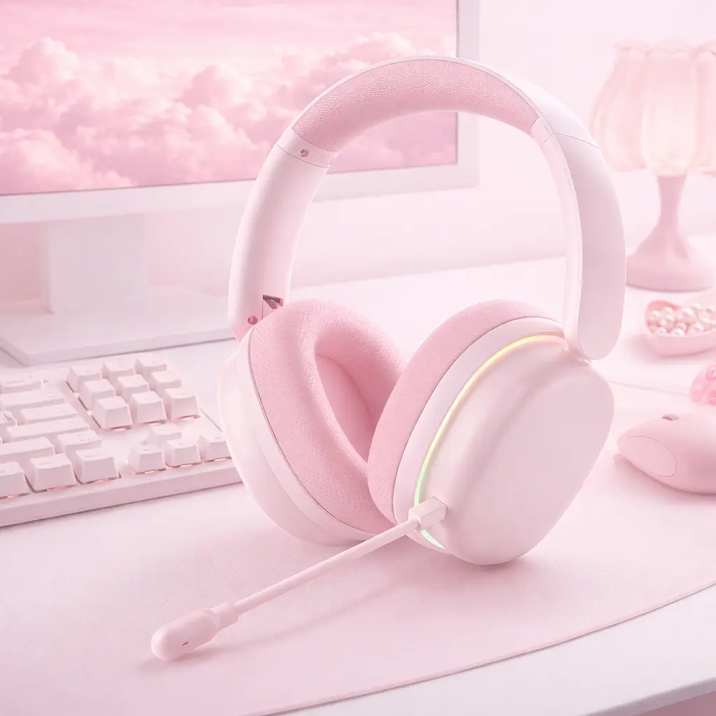 AULA G7 Pro Pink Over-Ear Wireless Gaming Headphones with Mic, 7.1 Surround Sound, Ultra-Low Latency, RGB, Noise-Canceling Audio Bluetooth Headset, Gaming Accessories, Headset for Gaming,summerwins