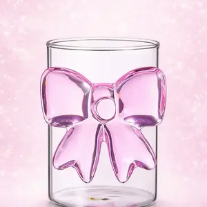 Pink Bow Glass Cup with Elegant Design and Durable Material