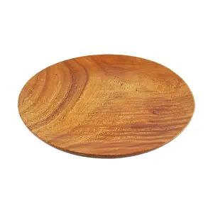 NICOTT Korean Wooden Round Serving Platter - BBQ Grill Plate, Appetizer Dish, 30cm Diameter
