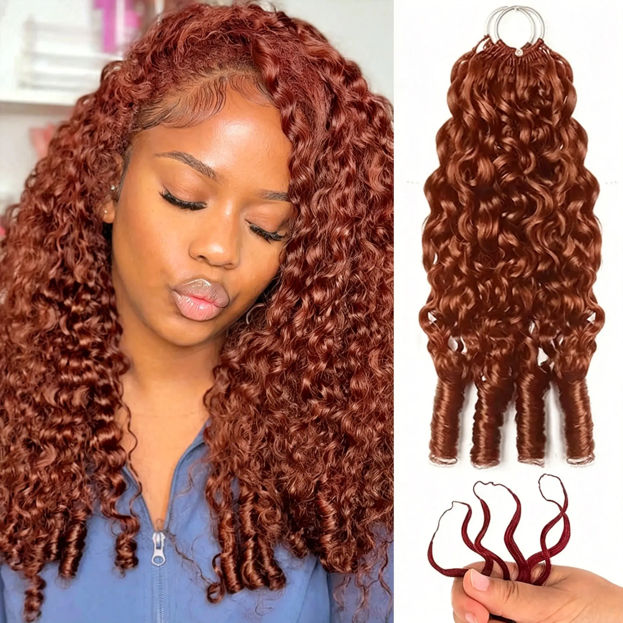 Ginger Orange Color Human Hair Burmese Curly Crochet Human Hair 33# Color Kinky Curly Bundles Human Hair 100% Unprocessed Weave 3c4a Water Wave With Spiral Curly End