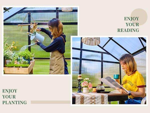 Amerlife Polycarbonate Greenhouse Double Swing Doors 5.2FT Added Wall Height, Walk-in Large Aluminum Greenhouse Sunroom Winter Greenhouse for Outdoors