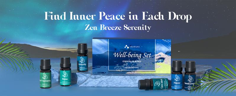 ASAKUKI Essential Oils Premium Blends for Diffusers for Home, Well-Being Kit, Fresh Fragrance Scent for Home, Air Freshening, Relax Aromatherapy Oils for Humidifiers, Massage, Home Smell Good, Wellness Solution, Therapeutic Sweet Dreams, 6x10ml