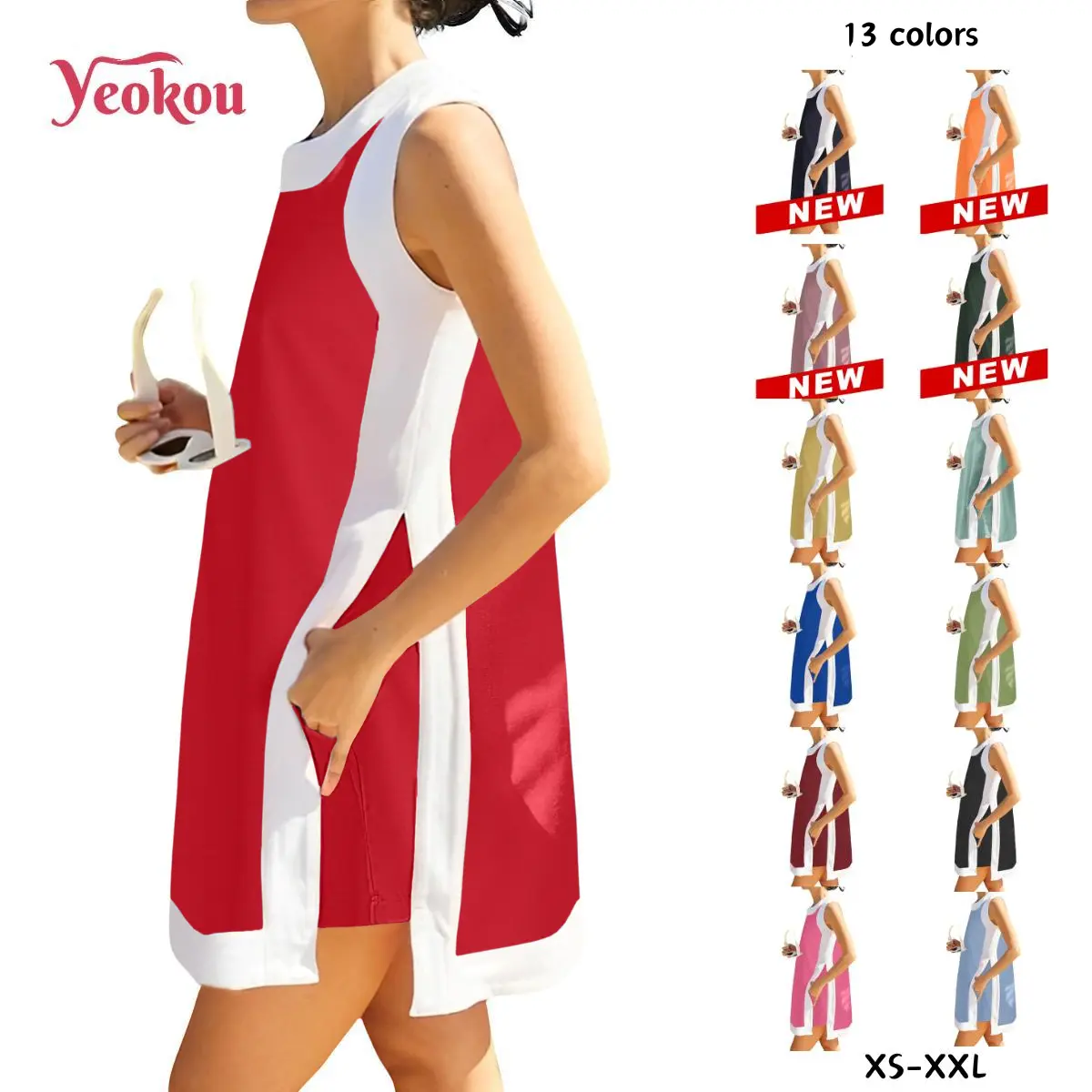 Yeokou Women's 2 Pcs Set, Casual Color Block 100% Cotton Lounge Outfit with a Lightweight Sleeveless Top and Matching Shorts with Pockets, Fitted, Fashion Apparel, Outfits, Women's Fashion, Woman 2 Piece Set