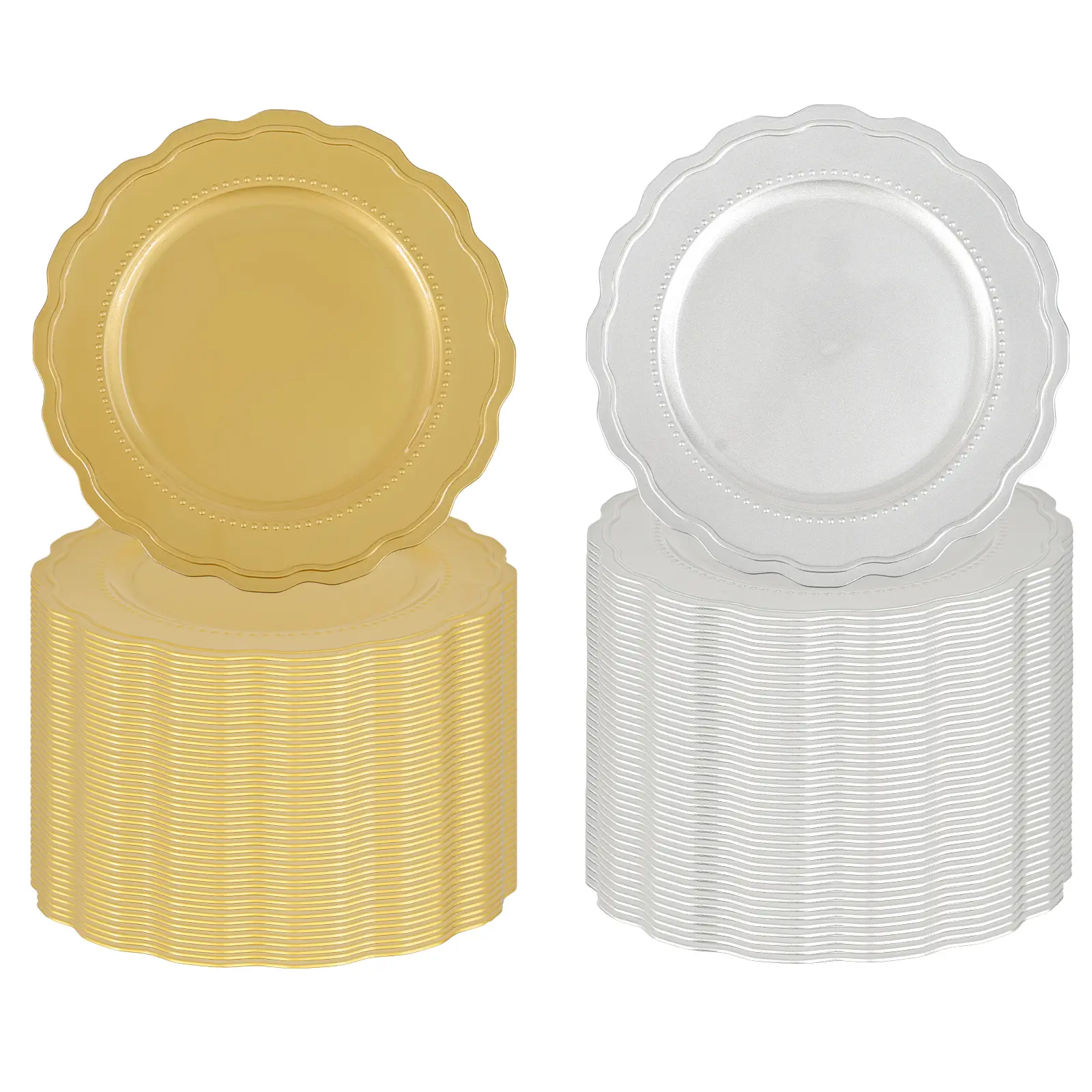 24/50/100 Pack 13 inch Decorative Plastic Table Chargers Gold & Silver Round Beaded Lace Dinner Plates for Wedding Party Dinner Ceremony Banquet，#Outdoor gathering gear #Back-to-school #Halloween