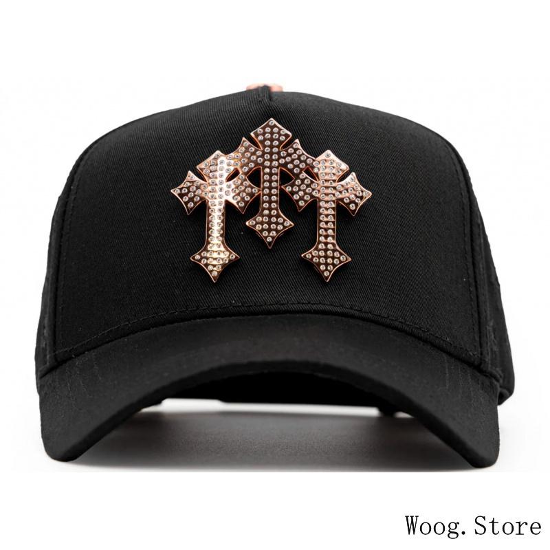 Barbas Hats Chrome Rose Gold – Premium Black Adjustable Snapback with 3D Chrome Metal Crosses, Trendy Streetwear Baseball Cap