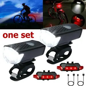 1-Set USB Rechargeable LED Bike Lights, Front Headlight & Rear Taillight for Night Cycling
