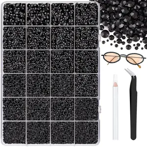 30000Pcs Resin Jelly Rhinestones Flatback 3mm - Black Craft Gems for Clothes, Nails, Tumblers, Shoes - Bulk Bedazzler Kit with Tweezers & Tools