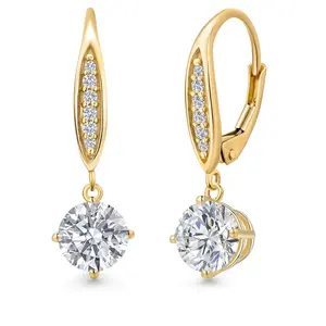 Gem Stone King 2.10 Cttw IGI Certified Lab Grown Diamond Dangle Earrings for Women in 10K Yellow Gold | Center Diamond 1 Ct Each | D-E Color | VS1-VS2 | Gold Jewelry for Her Mom Wife