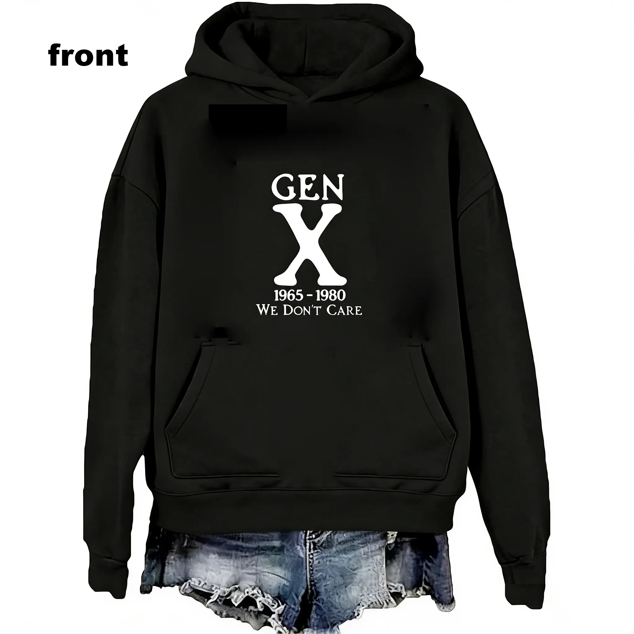 Unisex Sizes Gen X Graphic Sweatshirt - Quality Pull On Hoodie, Minimalist "We Don't Care" Digital Print, Classic Fit Longsleeve Athletic Fleece, Festive Party Accessory (Party Supplies)